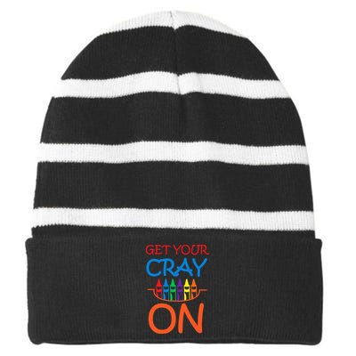 Get Your Cray On Crayon School Art Striped Beanie with Solid Band