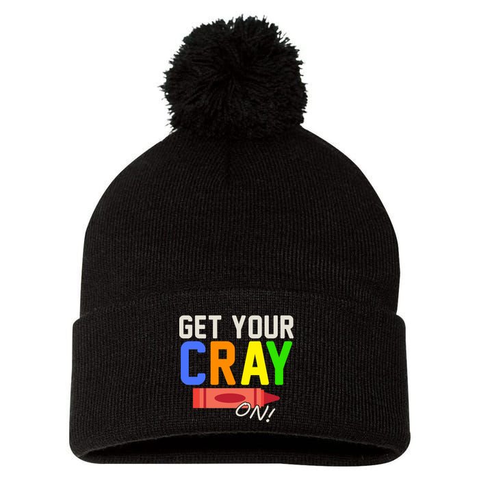 Get Your Cray-On! Fun Back To School Pom Pom 12in Knit Beanie