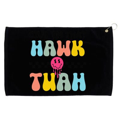 Give Em That Hawk Tuah Groovy Smile Face Hawk Tush Parody Grommeted Golf Towel