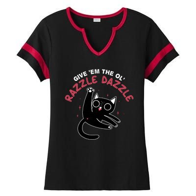 Give Em The Ol Razzle Dazzle Cat Funny Ladies Halftime Notch Neck Tee