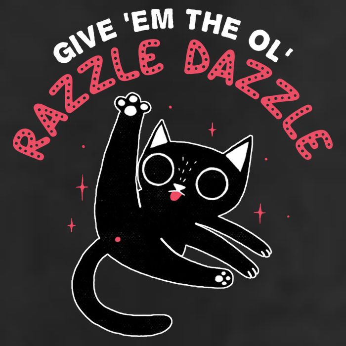 Give Em The Ol Razzle Dazzle Cat Funny 7 Panel Mesh Trucker Snapback Hat