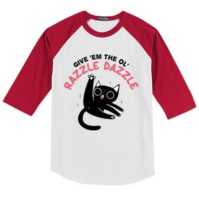 Give Em The Ol Razzle Dazzle Cat Funny Kids Colorblock Raglan Jersey