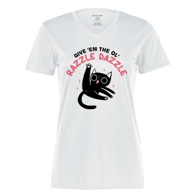 Give Em The Ol Razzle Dazzle Cat Funny Women's Momentum V-Neck T-Shirt