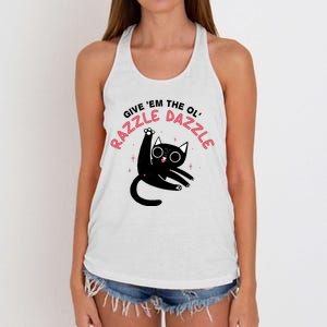 Give Em The Ol Razzle Dazzle Cat Funny Women's Knotted Racerback Tank