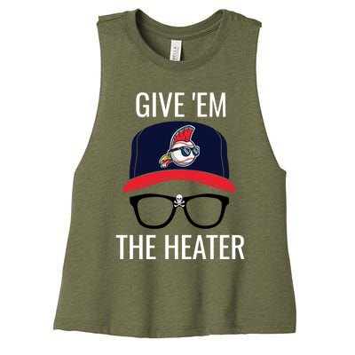 Give Em The Heater - Funny Cleveland Baseball Women's Racerback Cropped Tank