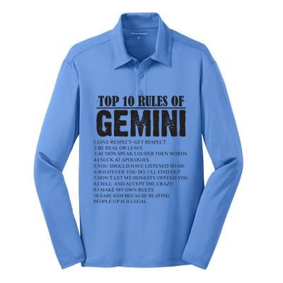 Gemini Funny 10 Rules Of Gemini Zodiac Signs Birthday Silk Touch Performance Long Sleeve Polo