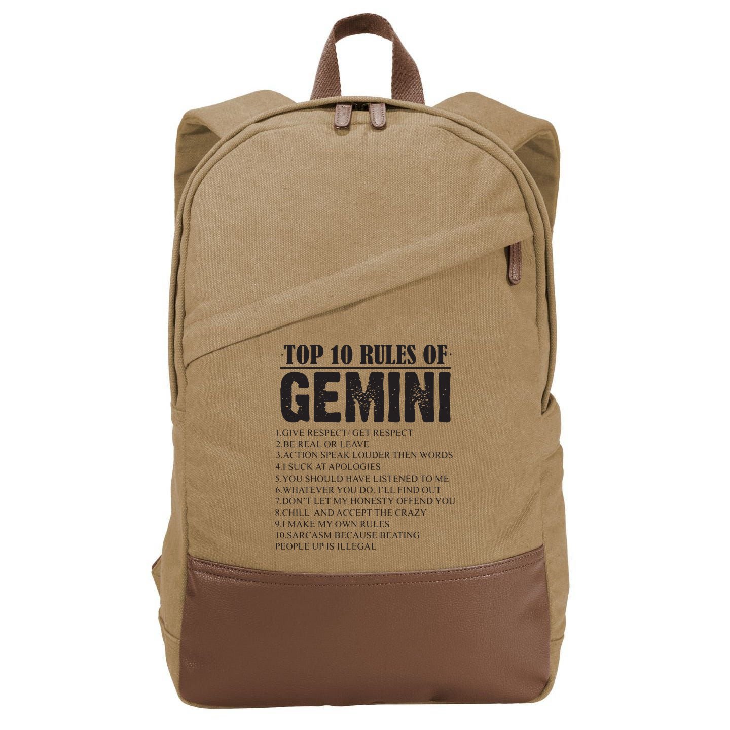 Gemini Funny 10 Rules Of Gemini Zodiac Signs Birthday Cotton Canvas Backpack