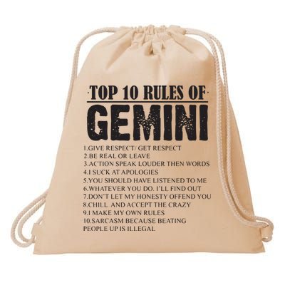Gemini Funny 10 Rules Of Gemini Zodiac Signs Birthday Drawstring Bag