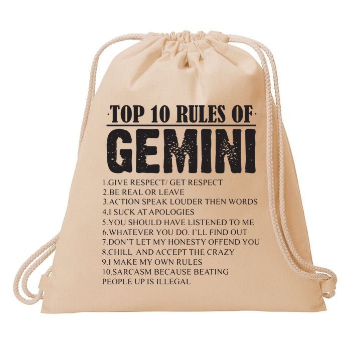 Gemini Funny 10 Rules Of Gemini Zodiac Signs Birthday Drawstring Bag