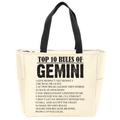 Gemini Funny 10 Rules Of Gemini Zodiac Signs Birthday Zip Tote Bag