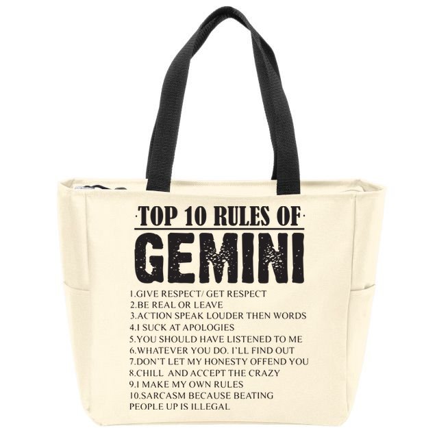 Gemini Funny 10 Rules Of Gemini Zodiac Signs Birthday Zip Tote Bag