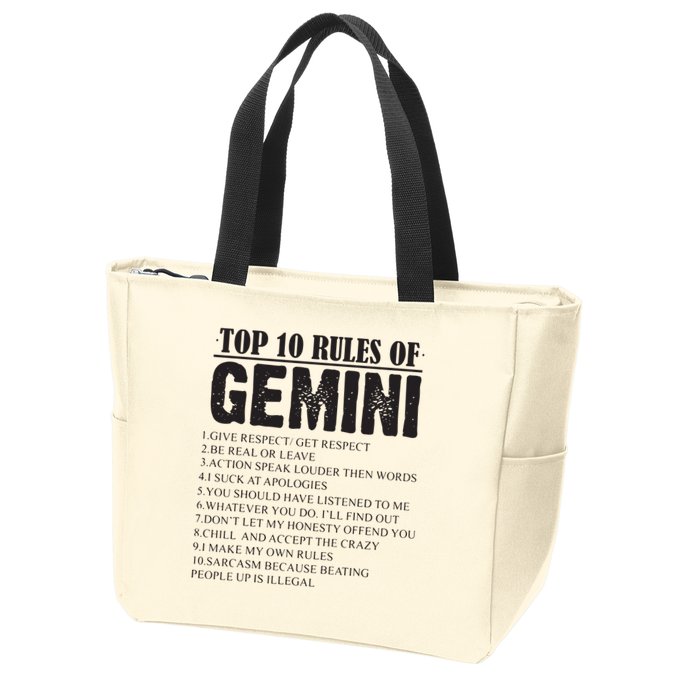 Gemini Funny 10 Rules Of Gemini Zodiac Signs Birthday Zip Tote Bag