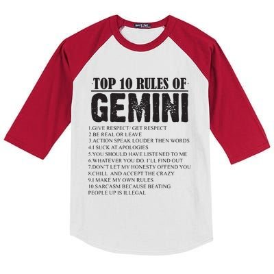 Gemini Funny 10 Rules Of Gemini Zodiac Signs Birthday Kids Colorblock Raglan Jersey