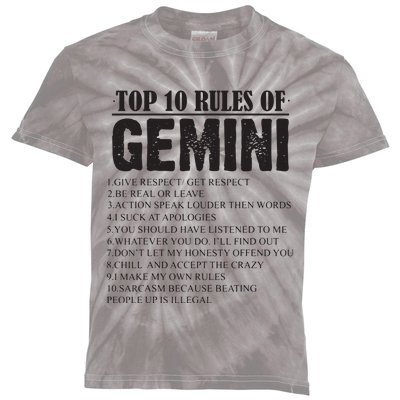 Gemini Funny 10 Rules Of Gemini Zodiac Signs Birthday Kids Tie-Dye T-Shirt