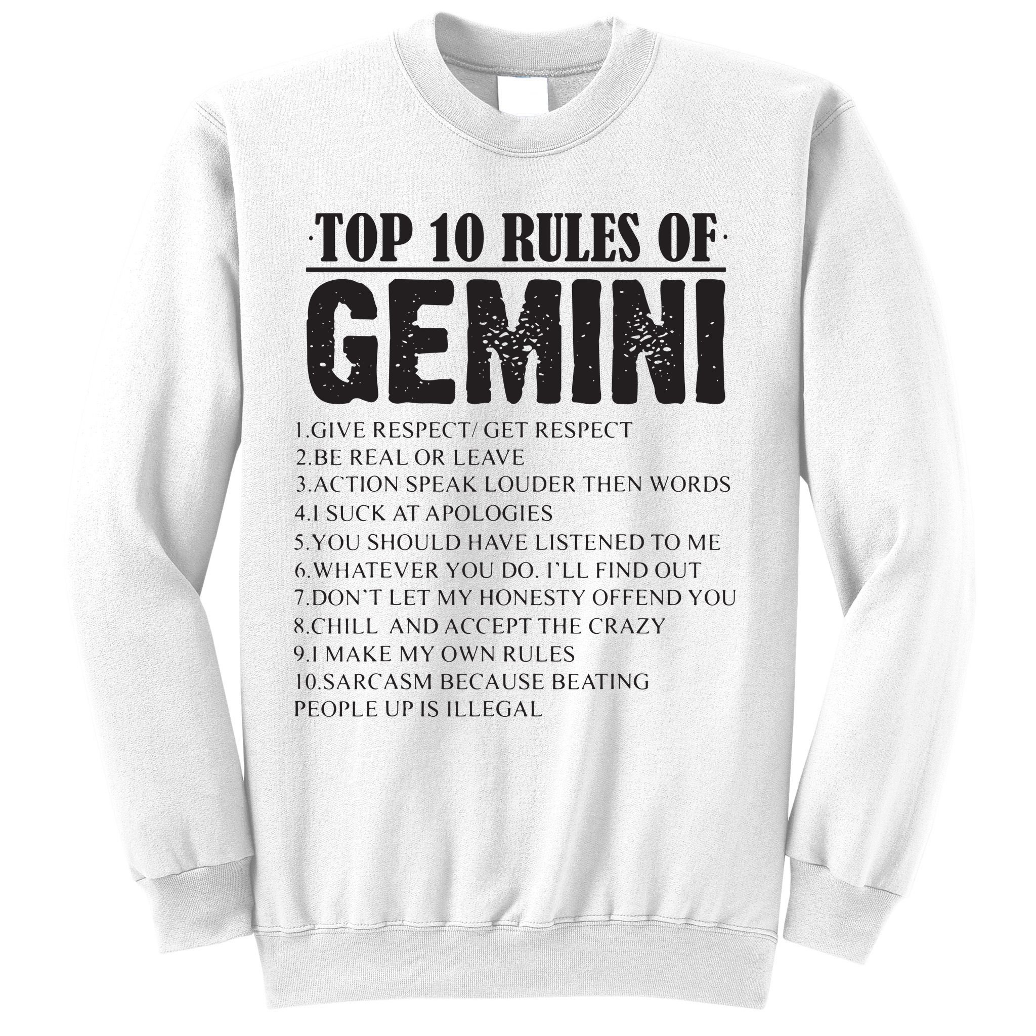 Gemini Funny 10 Rules Of Gemini Zodiac Signs Birthday Sweatshirt