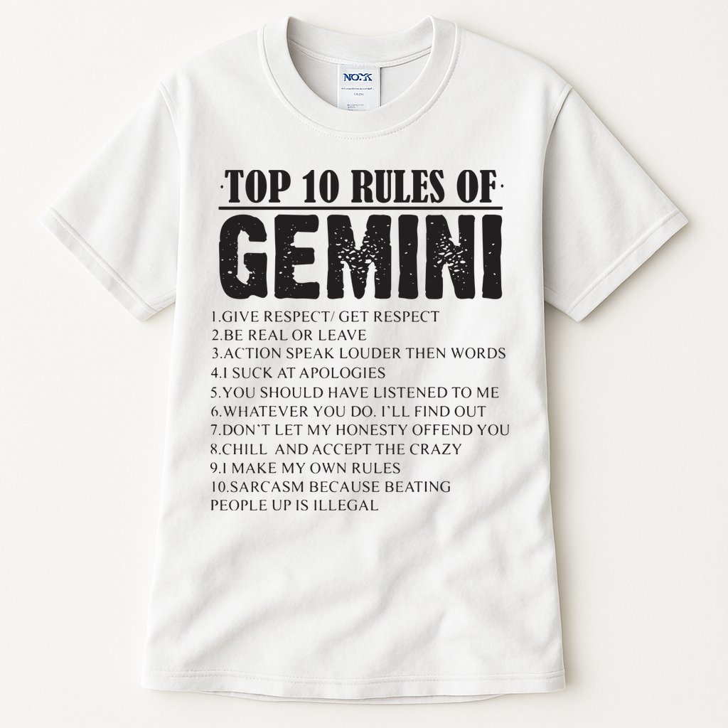 Gemini Funny 10 Rules Of Gemini Zodiac Signs Birthday Tall T-Shirt
