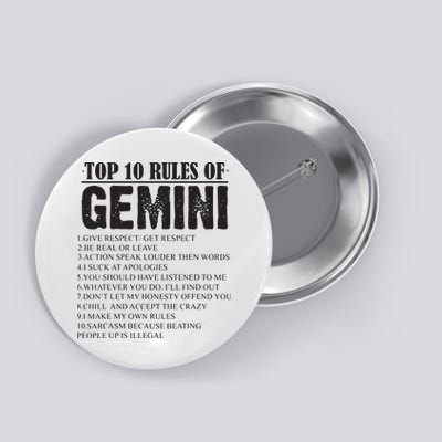 Gemini Funny 10 Rules Of Gemini Zodiac Signs Birthday Button