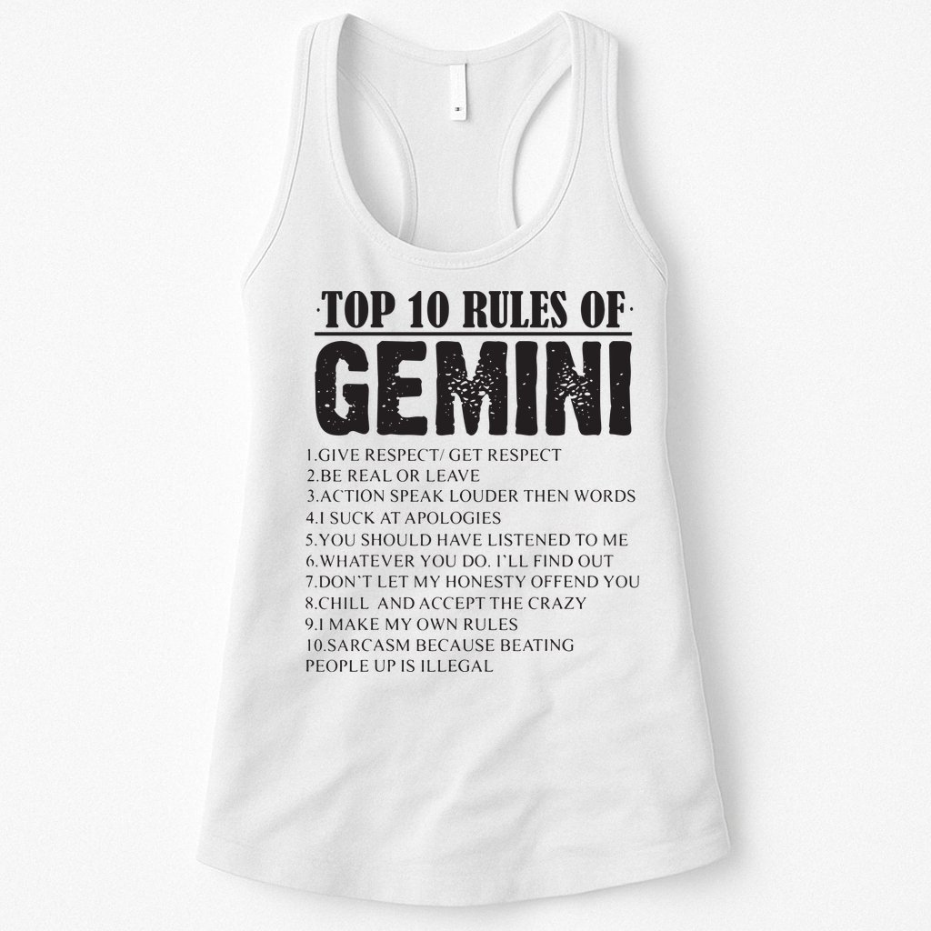 Gemini Funny 10 Rules Of Gemini Zodiac Signs Birthday Womens Tank Top