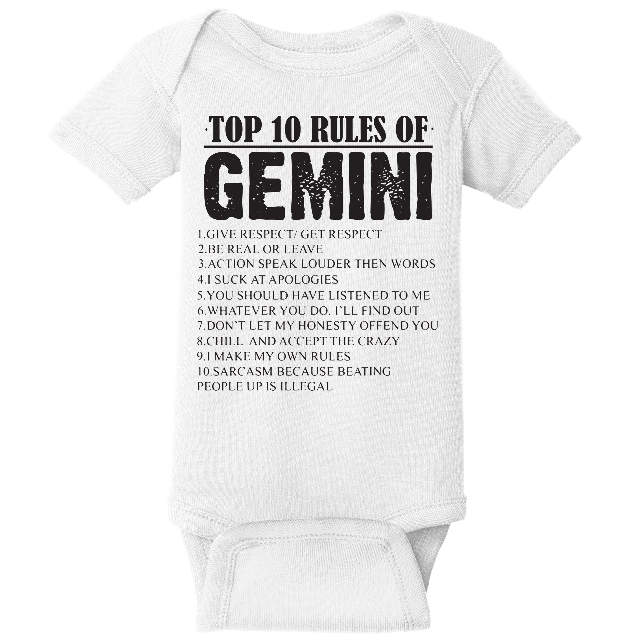 Gemini Funny 10 Rules Of Gemini Zodiac Signs Birthday Baby Bodysuit