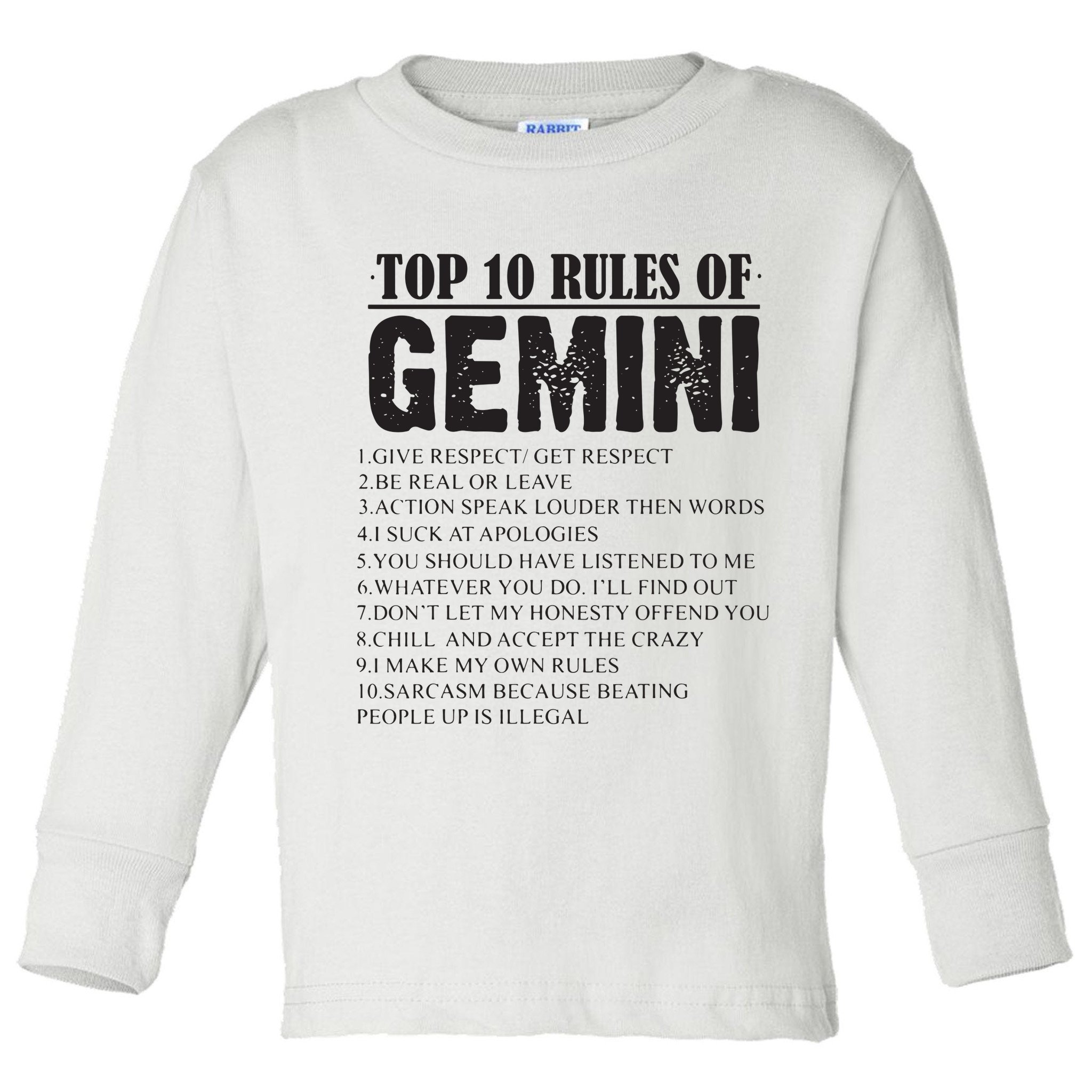 Gemini Funny 10 Rules Of Gemini Zodiac Signs Birthday Toddler Long Sleeve Shirt