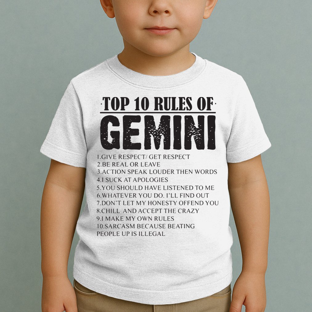 Gemini Funny 10 Rules Of Gemini Zodiac Signs Birthday Toddler T-Shirt