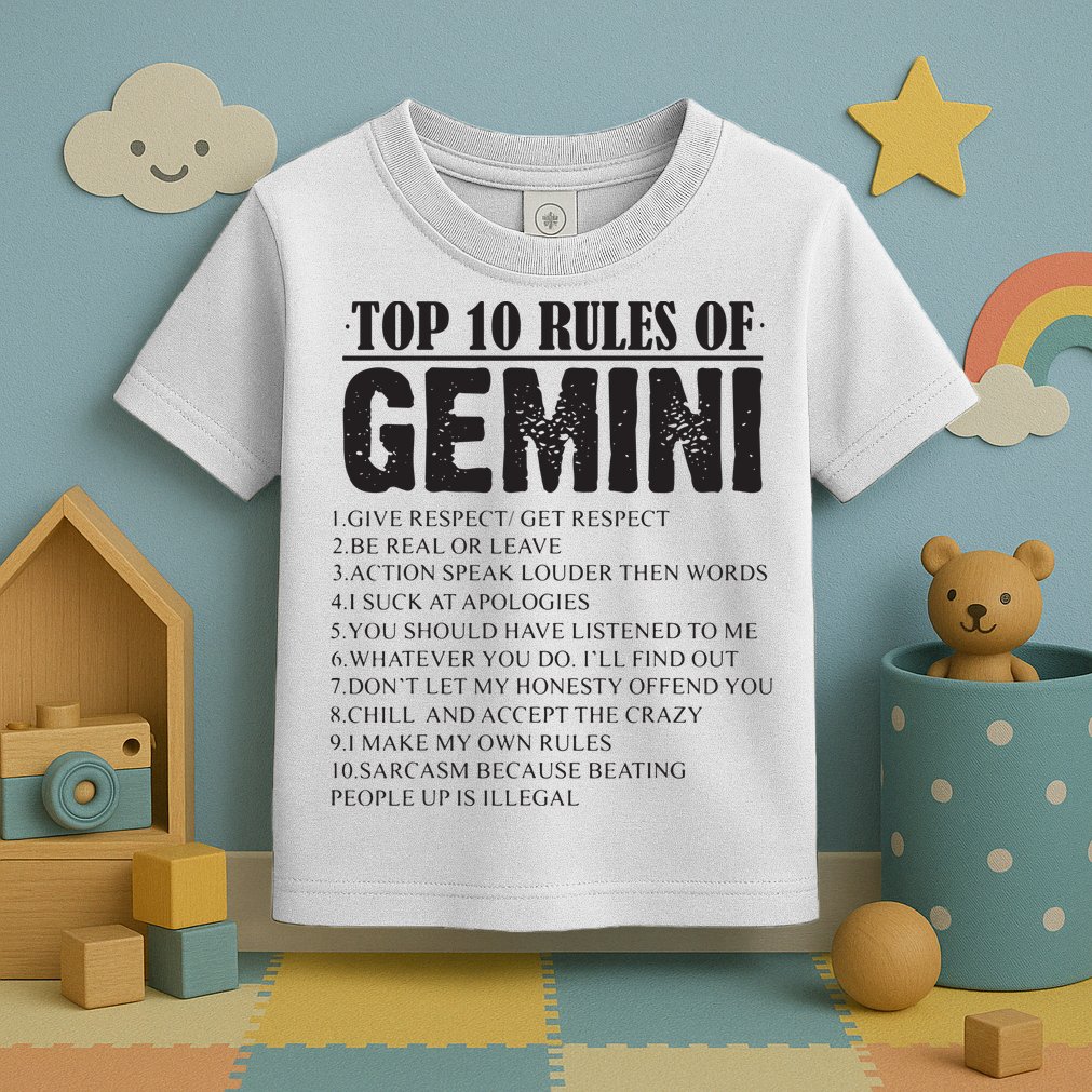 Gemini Funny 10 Rules Of Gemini Zodiac Signs Birthday Toddler T-Shirt