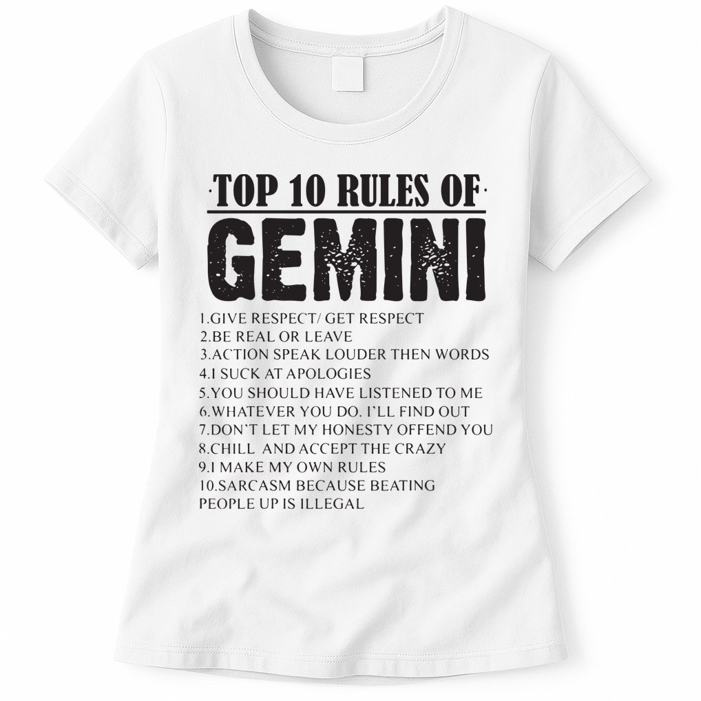 Gemini Funny 10 Rules Of Gemini Zodiac Signs Birthday Womens T-Shirt