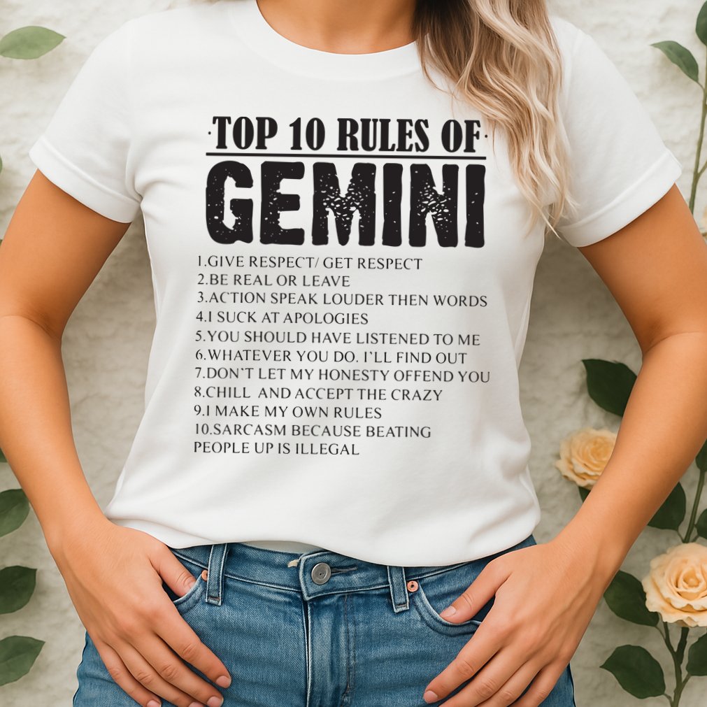 Gemini Funny 10 Rules Of Gemini Zodiac Signs Birthday Womens T-Shirt