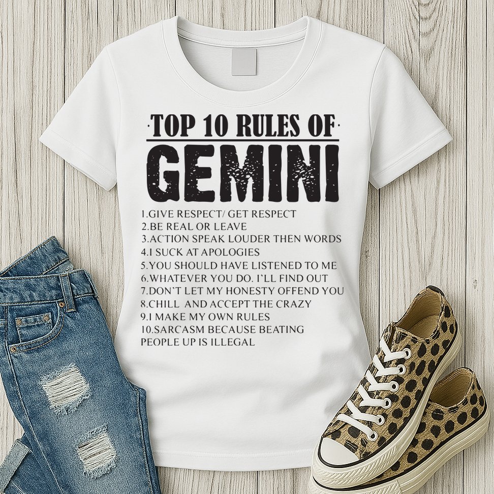 Gemini Funny 10 Rules Of Gemini Zodiac Signs Birthday Womens T-Shirt