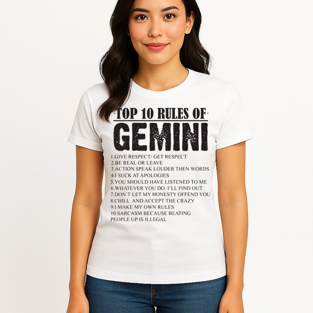 Gemini Funny 10 Rules Of Gemini Zodiac Signs Birthday Womens T-Shirt
