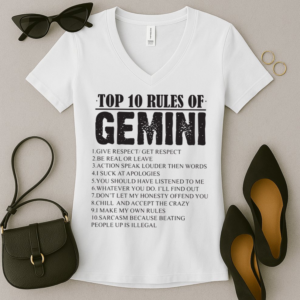 Gemini Funny 10 Rules Of Gemini Zodiac Signs Birthday Women's V-Neck T-Shirt