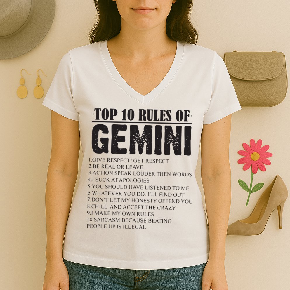 Gemini Funny 10 Rules Of Gemini Zodiac Signs Birthday Women's V-Neck T-Shirt