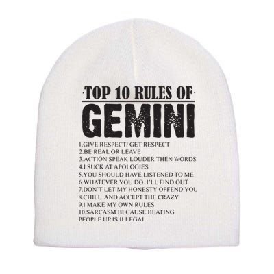 Gemini Funny 10 Rules Of Gemini Zodiac Signs Birthday Short Acrylic Beanie