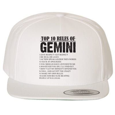 Gemini Funny 10 Rules Of Gemini Zodiac Signs Birthday Wool Snapback Cap