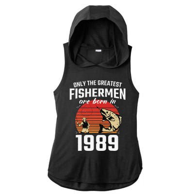 Gift For 33 Year Old Fishing Fisherman 1989 33th Birthday Ladies PosiCharge Tri-Blend Wicking Draft Hoodie Tank