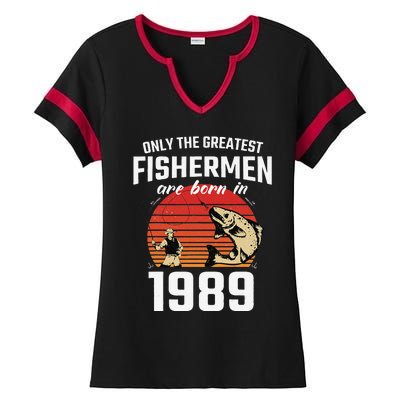 Gift For 33 Year Old Fishing Fisherman 1989 33th Birthday Ladies Halftime Notch Neck Tee