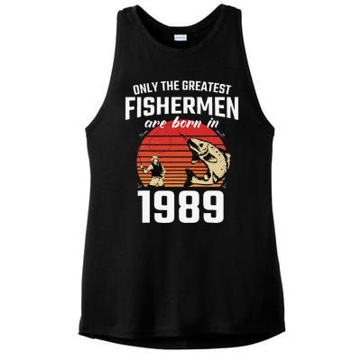 Gift For 33 Year Old Fishing Fisherman 1989 33th Birthday Ladies PosiCharge Tri-Blend Wicking Tank