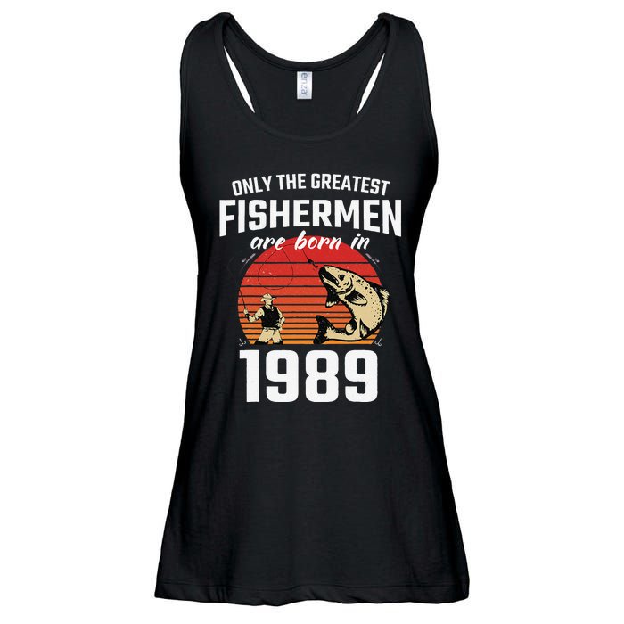 Gift For 33 Year Old Fishing Fisherman 1989 33th Birthday Ladies Essential Flowy Tank