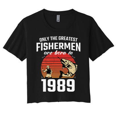 Gift For 33 Year Old Fishing Fisherman 1989 33th Birthday Women's Crop Top Tee