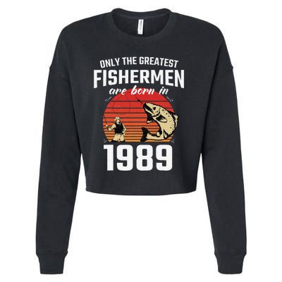 Gift For 33 Year Old Fishing Fisherman 1989 33th Birthday Cropped Pullover Crew