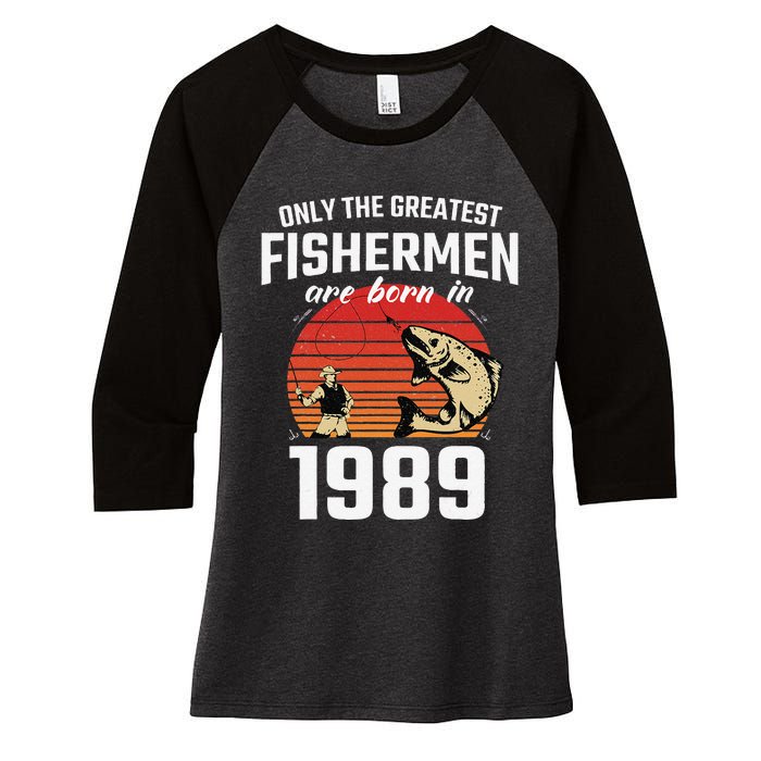 Gift For 33 Year Old Fishing Fisherman 1989 33th Birthday Women's Tri-Blend 3/4-Sleeve Raglan Shirt