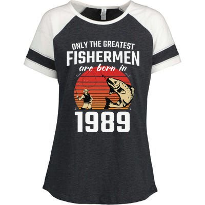 Gift For 33 Year Old Fishing Fisherman 1989 33th Birthday Enza Ladies Jersey Colorblock Tee