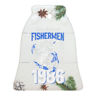 Gift For 34 Years Old Fishing Fisherman 1986 34th Birthday Ceramic Bell Ornament