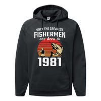 Gift For 41 Year Old Fishing Fisherman 1981 41th Birthday Performance Fleece Hoodie