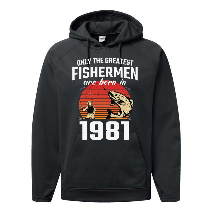 Gift For 41 Year Old Fishing Fisherman 1981 41th Birthday Performance Fleece Hoodie