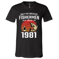 Gift For 41 Year Old Fishing Fisherman 1981 41th Birthday V-Neck T-Shirt