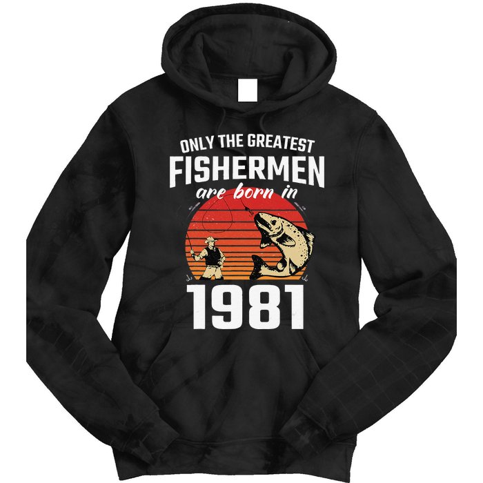 Gift For 41 Year Old Fishing Fisherman 1981 41th Birthday Tie Dye Hoodie