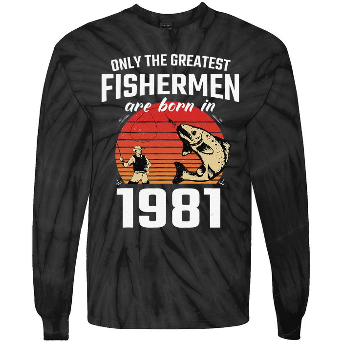 Gift For 41 Year Old Fishing Fisherman 1981 41th Birthday Tie-Dye Long Sleeve Shirt