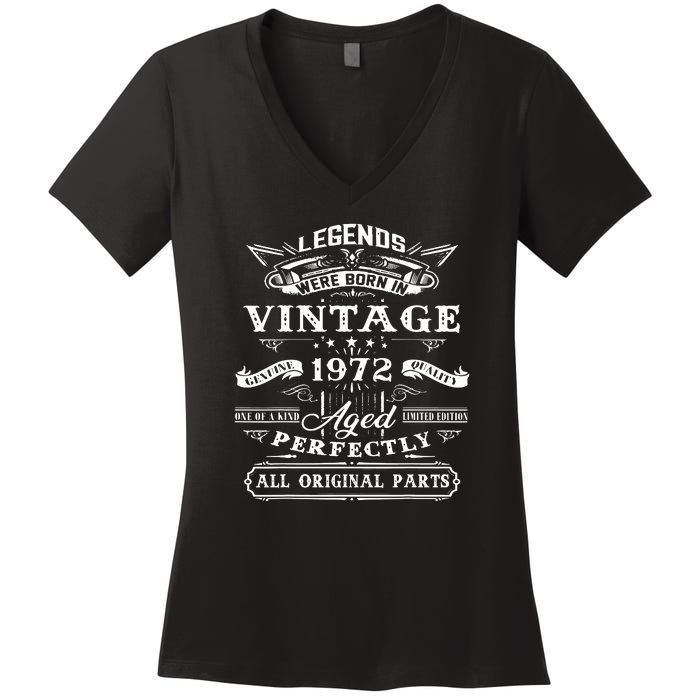 Gift For 50 Year Old Birthday Vintage 1972 Women's V-Neck T-Shirt