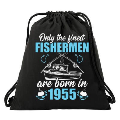 Gift For 66 Years Old 66th Birthday Fishing Fisherman 1955 Drawstring Bag